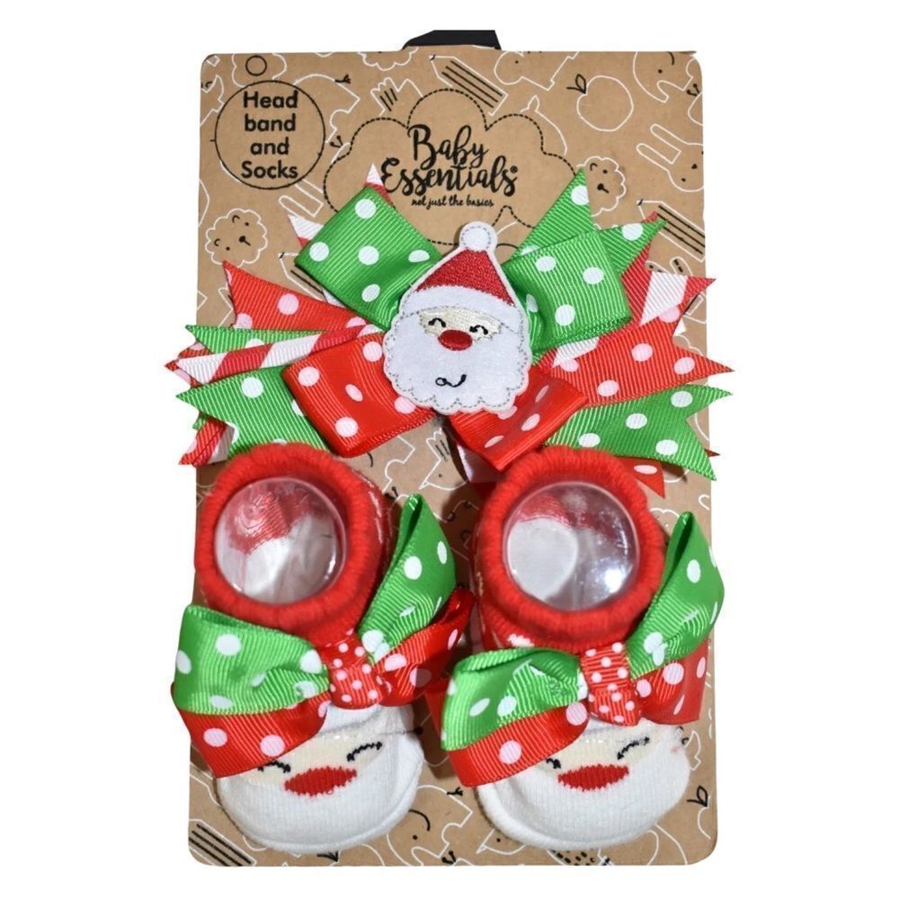 Baby Essentials Christmas Santa Socks and Headband Girl's Size 0-6 Month NWT